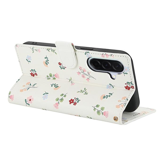 Bild 3,  Samsung Galaxy A57 5G Fodral Rhombus Läder Blommor Vit