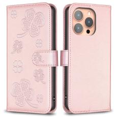  iPhone 16 Pro Fodral Fyrkl&ouml;ver L&auml;der Ros&eacute;guld
