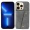  iPhone 13 Pro Max Skal Läder Med Kortfack Och Magnet Grå