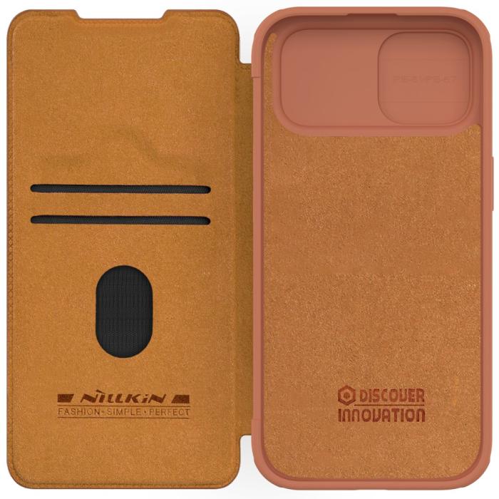 Bild 5, NILLKIN NILLKIN iPhone 15 Plus Fodral Qin CamShield Brun
