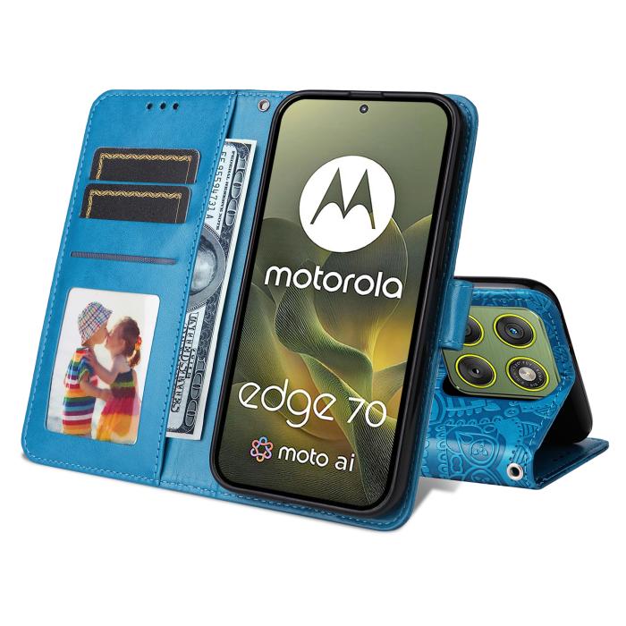 Bild 2,  Motorola Edge 70 Fodral Mandala Läder Blå