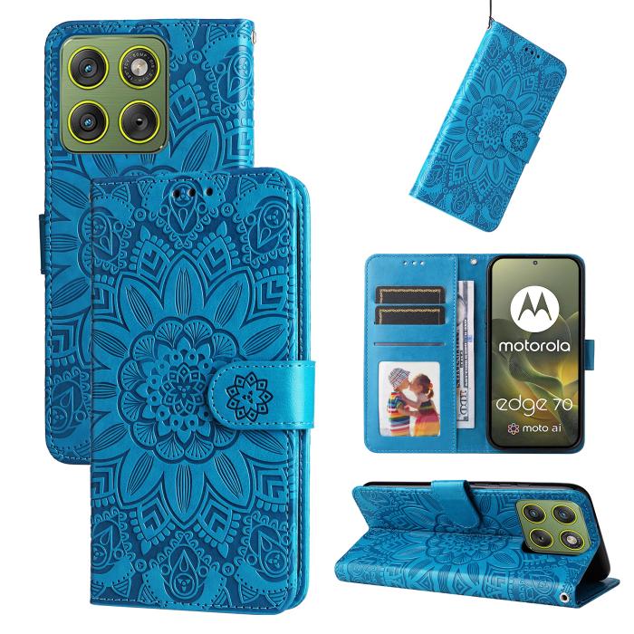 Bild 3,  Motorola Edge 70 Fodral Mandala Läder Blå
