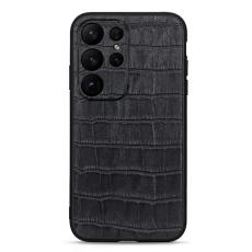  Samsung Galaxy S23 Ultra Skal &Auml;kta L&auml;der Krokodil Textur Svart
