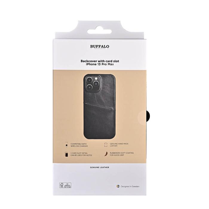 Bild 2, Buffalo Buffalo iPhone 13 Pro Max Mobilskal Kortfack Äkta Läder Svart