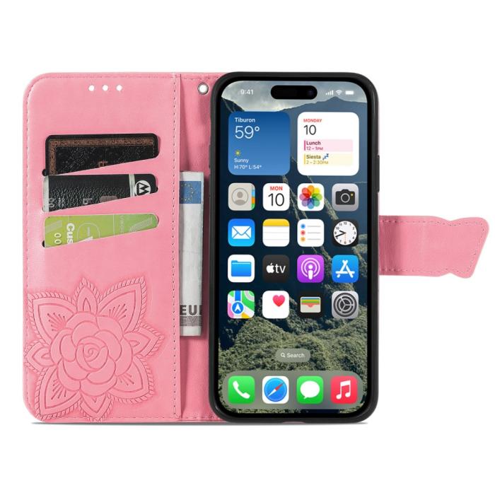 Bild 2,  iPhone 16 Fodral Fjäril Tryck Rosa