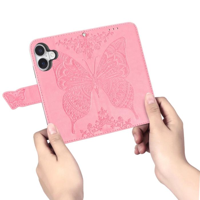 Bild 4,  iPhone 16 Fodral Fjäril Tryck Rosa