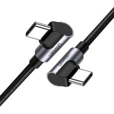 UGREEN Ugreen 1m 3A Elbow USB-C PD QC FPC Fl&auml;tad Nylon Kabel Svart/Gr&aring;