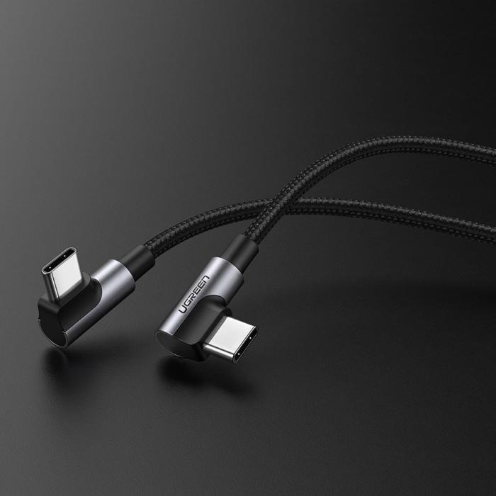 Bild 2, UGREEN Ugreen 1m 3A Elbow USB-C PD QC FPC Flätad Nylon Kabel Svart/Grå
