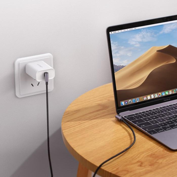 Bild 6, UGREEN Ugreen 1m 3A Elbow USB-C PD QC FPC Flätad Nylon Kabel Svart/Grå