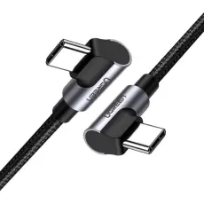 UGREEN Ugreen 1m 3A Elbow USB-C PD QC FPC Fl&auml;tad Nylon Kabel Svart/Gr&aring;