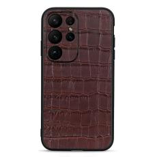  Samsung Galaxy S23 Ultra Skal &Auml;kta L&auml;der Krokodil Textur Brun
