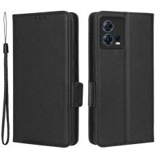  Motorola Edge 30 Fusion 5G Fodral Litchi L&auml;der Svart