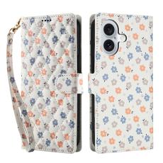  iPhone 17 Fodral Rhombus L&auml;der Blommor Vit
