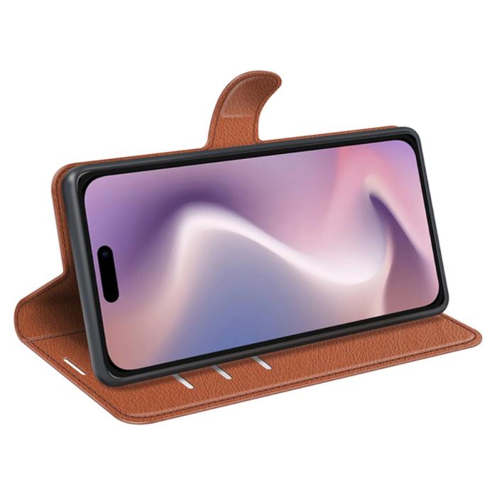 Bild 3,  iPhone 16 Pro Max Fodral Litchi Läder Textur Brun