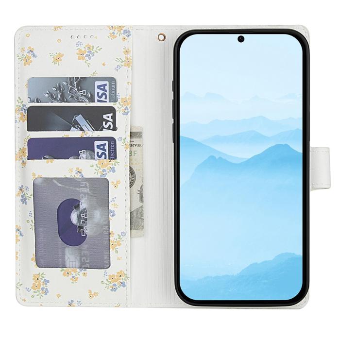 Bild 2,  Samsung Galaxy A57 5G Fodral Rhombus Läder Blommor Vit