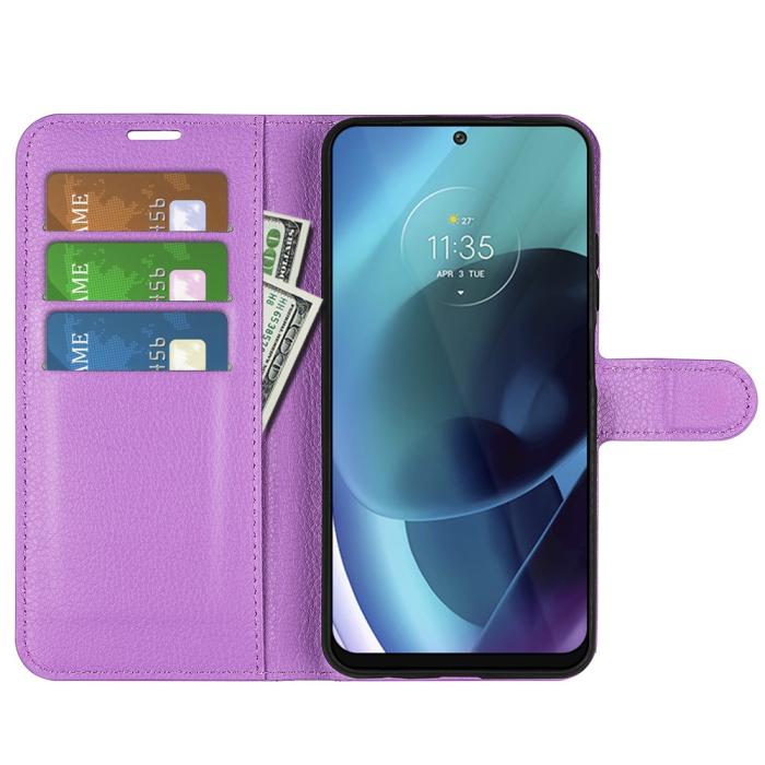 Bild 5,  Motorola Moto G71 Fodral Litchi Textur Lila