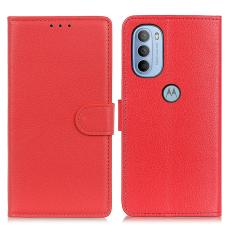  Motorola Moto G31 / G41 Fodral Litchi L&auml;der R&ouml;d