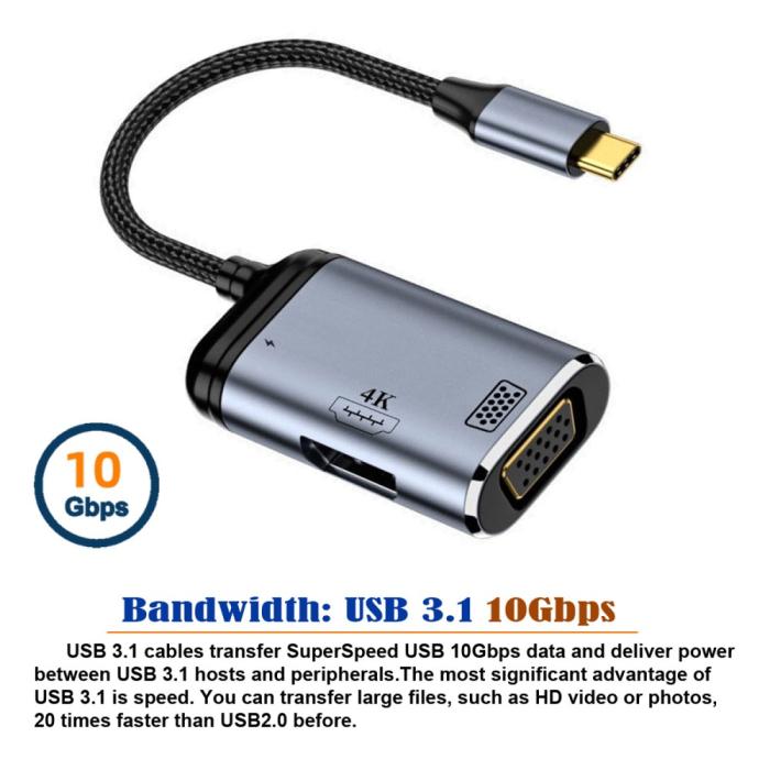 Bild 2,  PD USB-C - VGA / HDMI 4K 60Hz 1080p Adapter