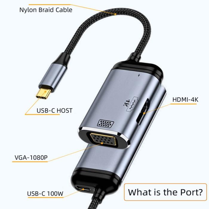 Bild 4,  PD USB-C - VGA / HDMI 4K 60Hz 1080p Adapter