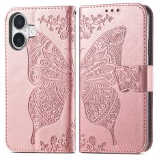  iPhone 16 Fodral Fj&auml;ril Tryck Ros&eacute;guld