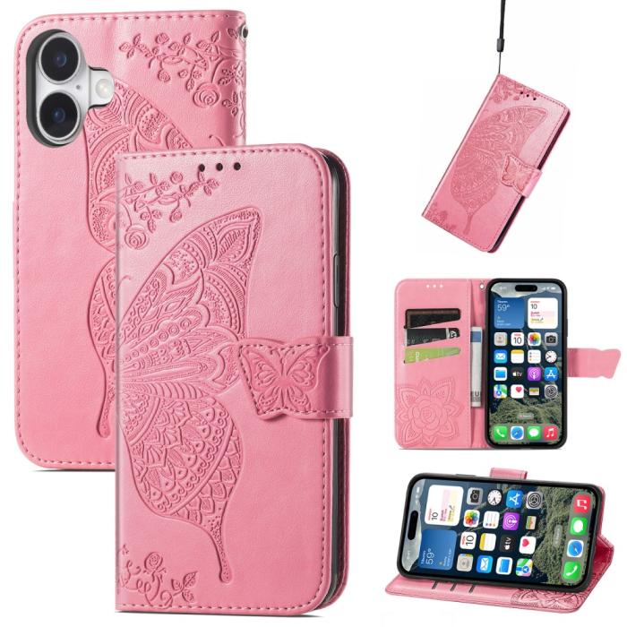 Bild 5,  iPhone 16 Fodral Fjäril Tryck Rosa