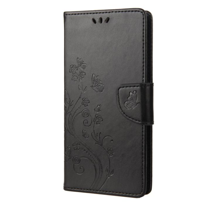 Bild 2,  Motorola Moto G52/G82 Fodral Blommigt Tryck Svart