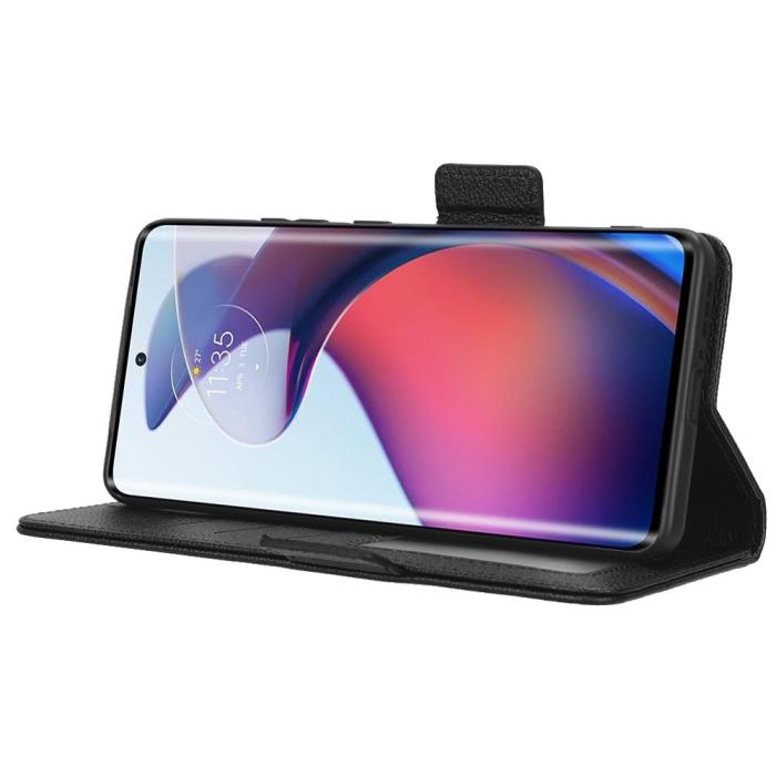 Bild 3,  Motorola Edge 30 Fusion 5G Fodral Litchi Läder Svart