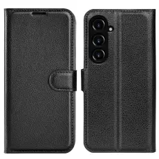  Samsung Galaxy S23 FE Fodral Litchi Textur Svart