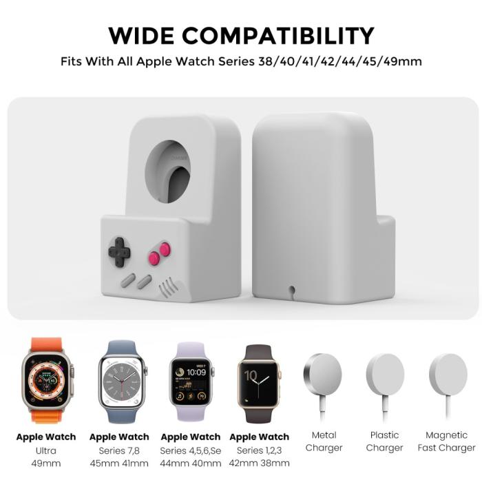Bild 2, AHASTYLE AHASTYLE Apple Watch Laddningsställ Gamepad Silikon Grå