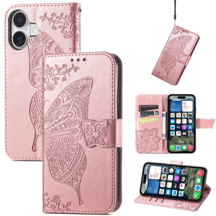 Bild 5,  iPhone 16 Fodral Fjäril Tryck Roséguld