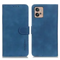 KHAZNEH KHAZNEH Motorola Moto G32 Fodral Retro L&auml;der Bl&aring;