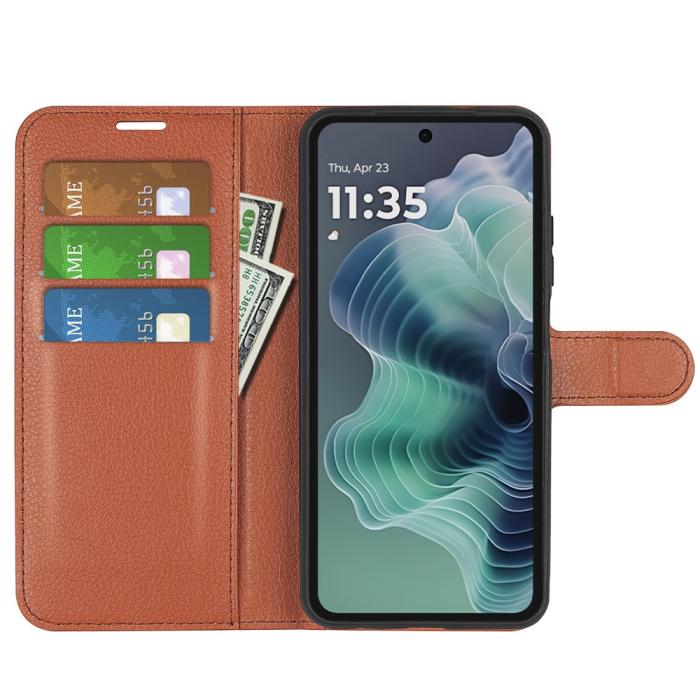 Bild 2,  Motorola Moto G35 5G Fodral Litchi Läder Brun