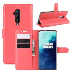  OnePlus 7T Pro - Litchi Pl&aring;nboksfodral - R&ouml;d