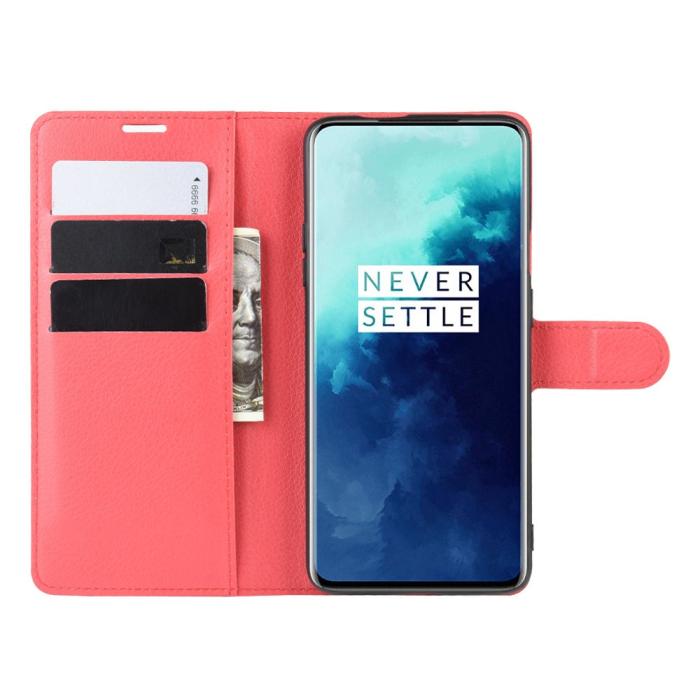 Bild 5,  OnePlus 7T Pro - Litchi Plånboksfodral - Röd