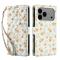  iPhone 17 Pro Fodral Rhombus Läder Blommor Vit