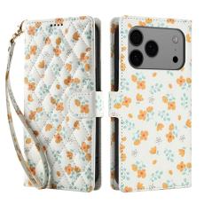  iPhone 17 Pro Fodral Rhombus L&auml;der Blommor Vit