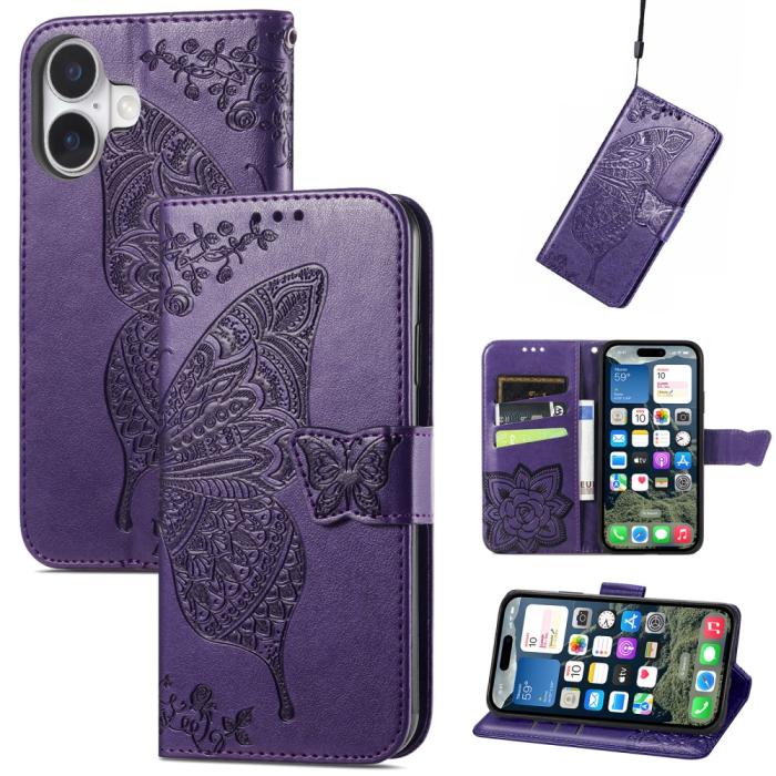 Bild 4,  iPhone 16 Fodral Fjäril Tryck Mörk Lila