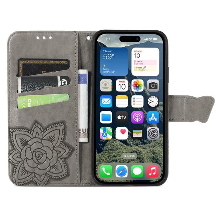 Bild 2,  iPhone 16 Fodral Fjäril Tryck Grå