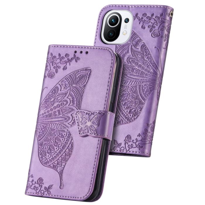 Bild 2,  Xiaomi Mi 11 - Butterfly Läder Fodral - Ljus Lila