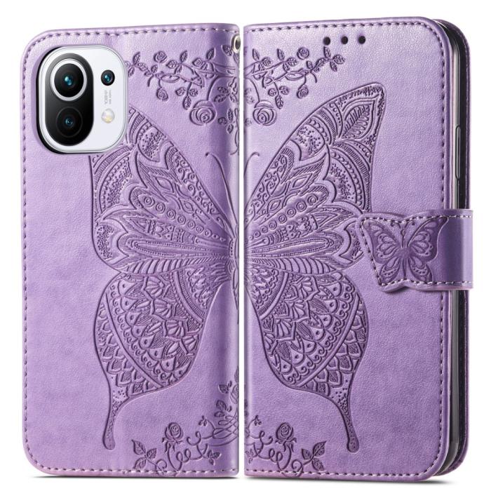 Bild 3,  Xiaomi Mi 11 - Butterfly Läder Fodral - Ljus Lila