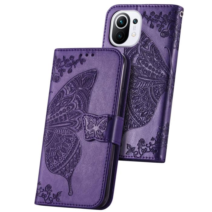 Bild 2,  Xiaomi Mi 11 - Butterfly Läder Fodral - Lila