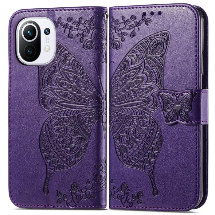 Bild 3,  Xiaomi Mi 11 - Butterfly Läder Fodral - Lila