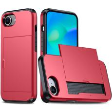  iPhone 17e / 16e Skal Hybrid Med Kortfack R&ouml;d