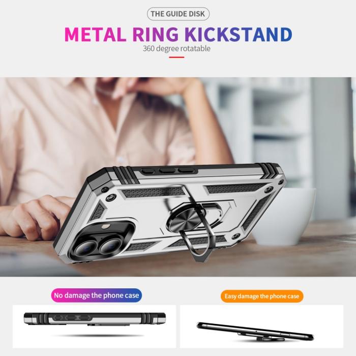 Bild 2,  iPhone 16 Plus Skal Med Ring Hybrid Silver