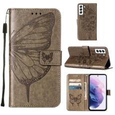  Samsung Galaxy S22 Fodral Butterfly L&auml;der Gr&aring;