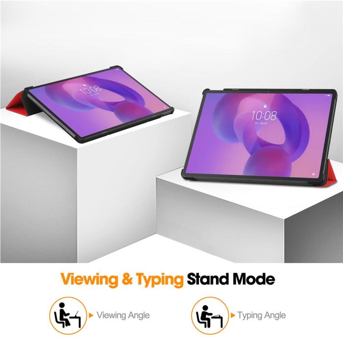 Bild 5,  Lenovo Idea Tab Pro Fodral Tri-Fold Läder Röd