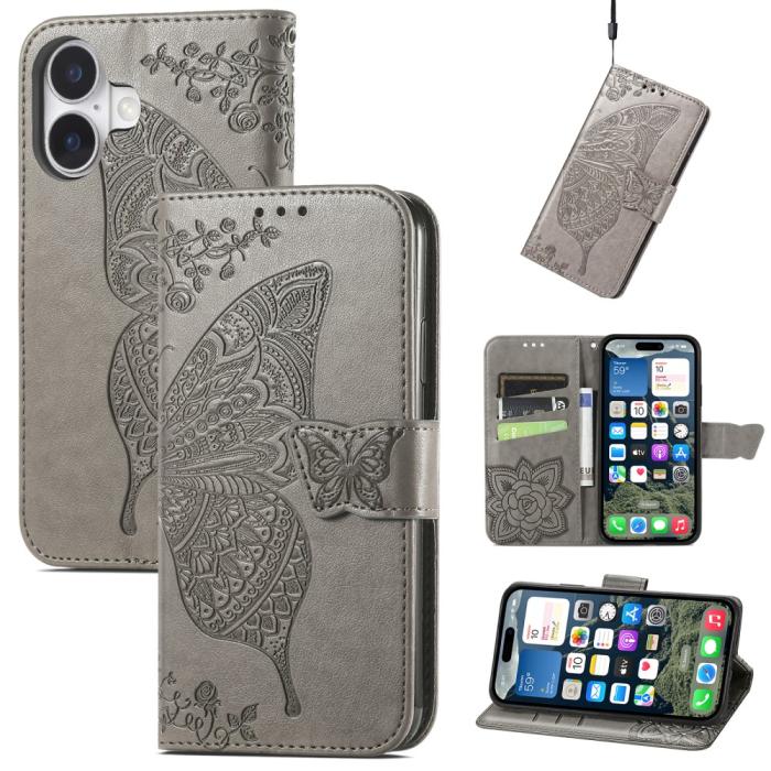 Bild 4,  iPhone 16 Fodral Fjäril Tryck Grå