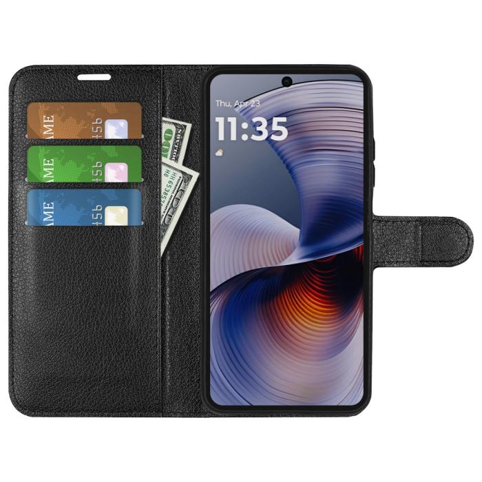 Bild 2,  Motorola Moto G55 5G Fodral Litchi Läder Svart