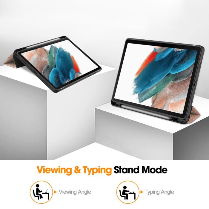 Bild 4,  Samsung Galaxy Tab A9 Plus Fodral Tri-Fold Pennhållare Roséguld