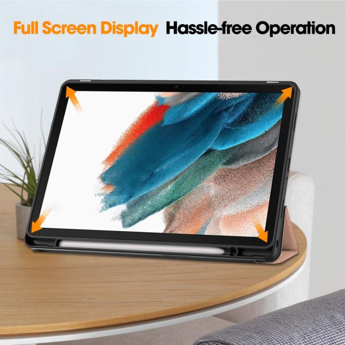 Bild 5,  Samsung Galaxy Tab A9 Plus Fodral Tri-Fold Pennhållare Roséguld